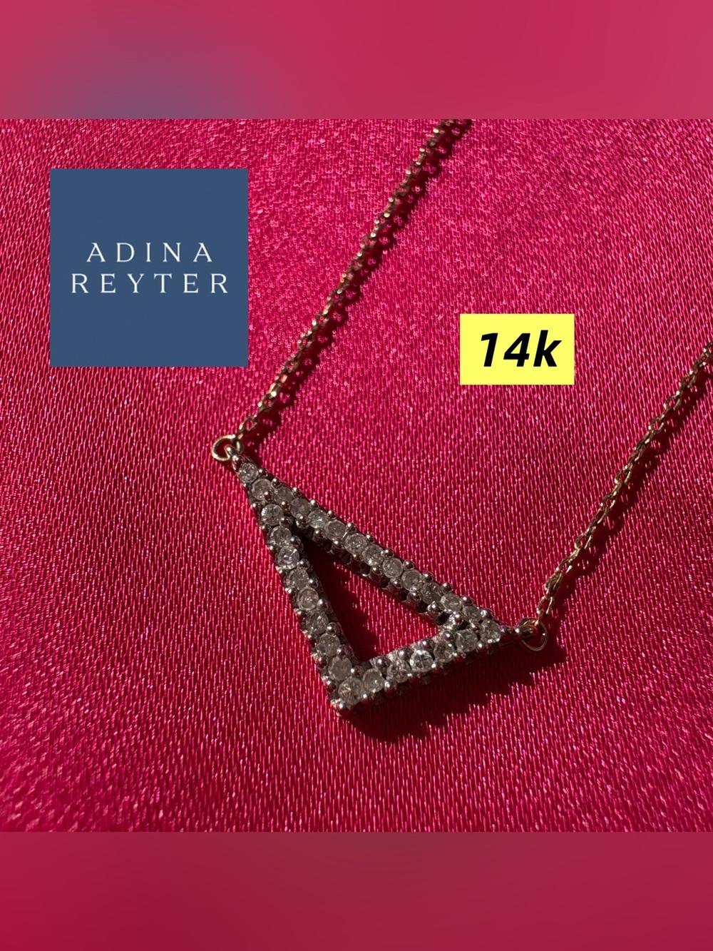 14k solid Gold Triangle Diamond Pendant Necklace - Adina Reyter